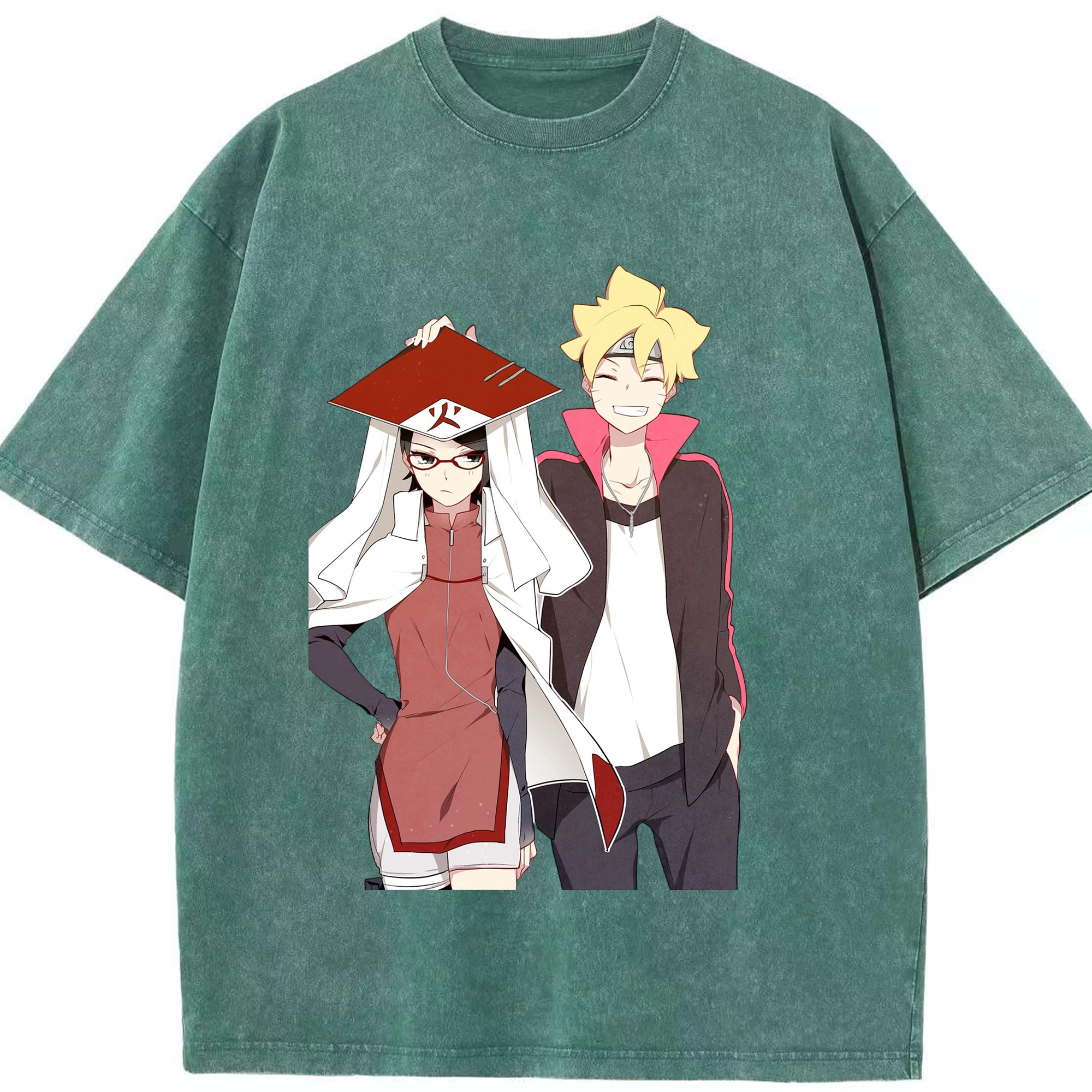 （画像用） NARUTO -ナルト- うちは サラダ Uchiha Sarada 綿100% ヴィンテージ風 半袖Tシャツ（フロントプリント）